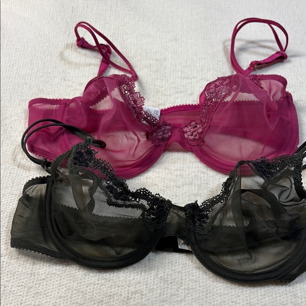 Reaction Kenneth Cole Sheer Lace Bras - Fuchsia and Black